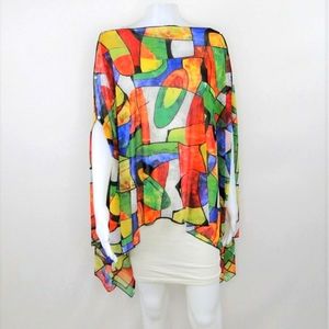 Gorgeous Multi Color Poncho Scarf Rhinestone Buttons Tunic Top CoverUp